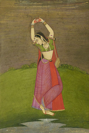 Woman dancing. Antique painting India. Fine Art Print