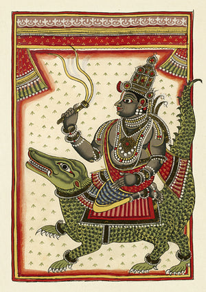Varuna (the Hindu god of the ocean) sitting on Makara, the crocodile. Fine art print 