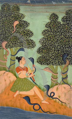 Asavari painting of Indian female snake charmer. Fine art print