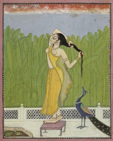 Indian woman drying her hair painting. Fine Art Print