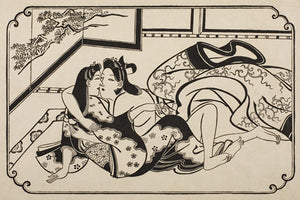 Flirting Lovers by Hishikawa Moronobu. Japanese woodblock. Fine art print