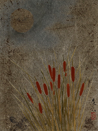 Cattails and the Moon by Shibata Zeshin.  Fine art print