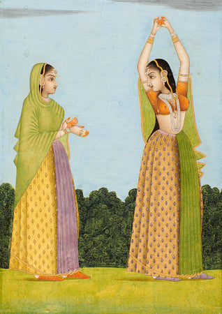 Antique Indian painting of two women. Fine art print