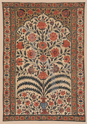 Indian flowers and plants. Vintage floral textile design. Fine art print