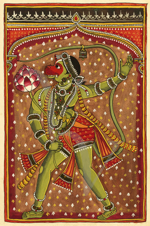 Indian Hanuman painting. Hindu deity. Fine art print