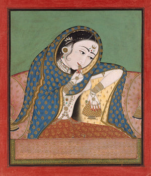 Melancholy Courtesan. Antique Indian painting. Fine art print