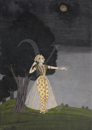Woman in the Night. Indian Ragamala painting. Fine art print