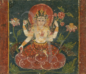 Hindu Goddess Lakshmi. Indian antique painting. Fine Art Print