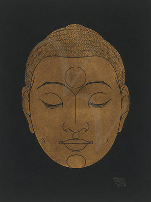 Buddha head antique artwork. Siddhartha. Fine art print 