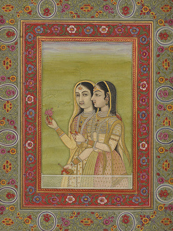 Two Indian women antique painting. Fine art print