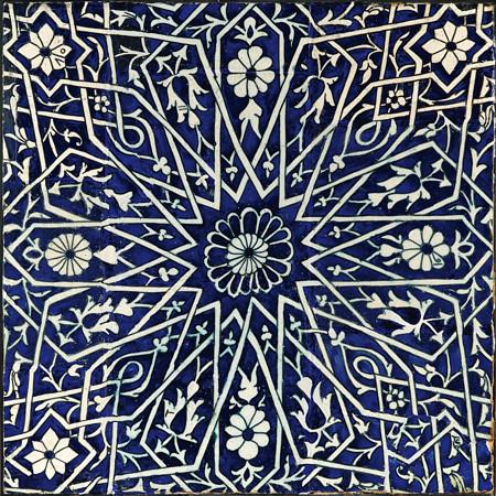 Exotic antique blue tile design. Uzbekistan. Fine art print