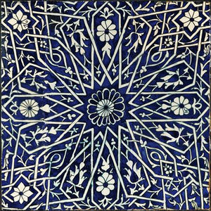 Exotic antique blue tile design. Uzbekistan. Fine art print