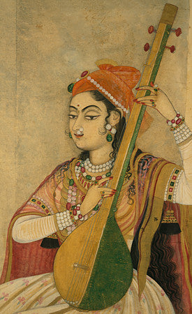 Indian woman playing the Tanpura. Fine art print