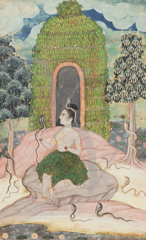 Indian Ragamala painting of a Princess with snakes. Fine art print 