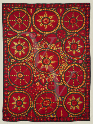 Traditional textile design from Uzbekistan. Bold floral patterns. Fine art print