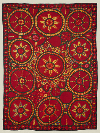 Traditional textile design from Uzbekistan. Bold floral patterns. Fine art print