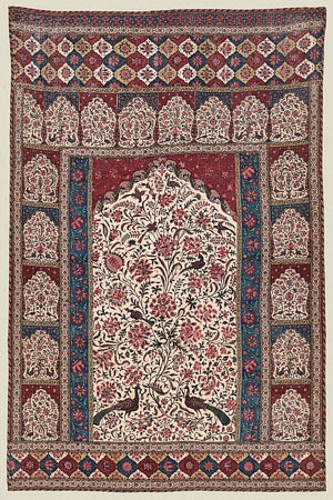 Persian textile design with peacocks, birds and flowers. Fine art print 