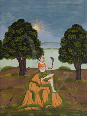 Asavari Ragini. Antique Indian Ragamala painting. Fine Art Print 