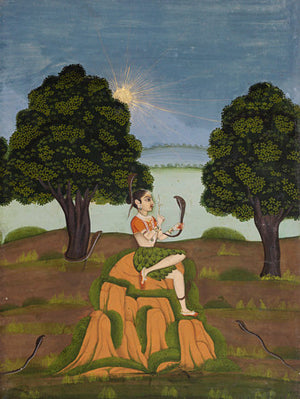 Asavari Ragini. Antique Indian Ragamala painting. Fine Art Print 