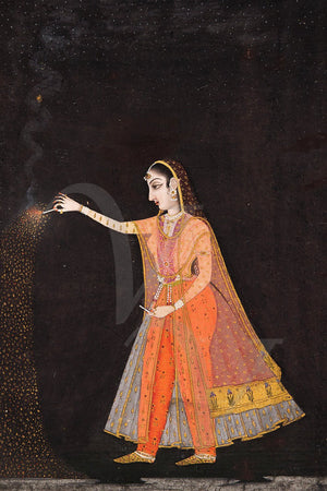 Woman with Fireworks. India. Rajasthan. Fine art print