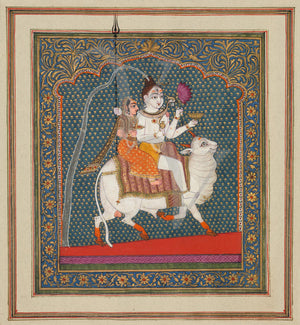 Shiva and Parvati Riding Nandi. Hindu deities painting. Fine art print