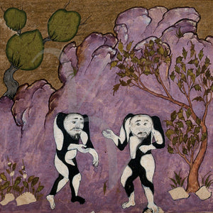 Persian painting of two strange black and white mythological creatures