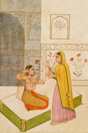 Vilaval Ragini. Indian, Mughal ragamala painting of two women. Fine art print 