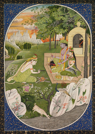 Rama, Sita and Lakshmana, from the Ramayana. Pahari painting of Hindu Deities. Fine art print