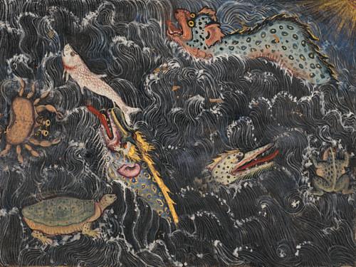 Creatures of the sea from the Tuti-nama (Tales of a Parrot). Mughal painting. Fine art print 