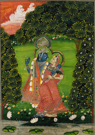 Radha and Krishna in the Garden. Indian painting. Fine art print 