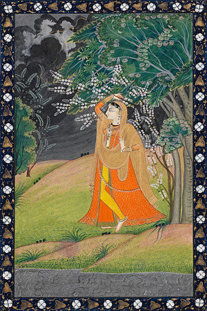 Indian painting of a woman in a forest. Fine art print 