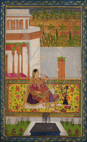 Woman smoking. Indian, Deccan painting. Fine art print