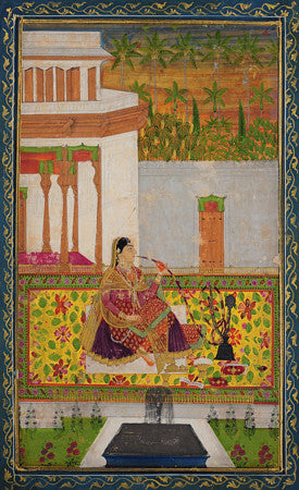 Woman smoking. Indian, Deccan painting. Fine art print