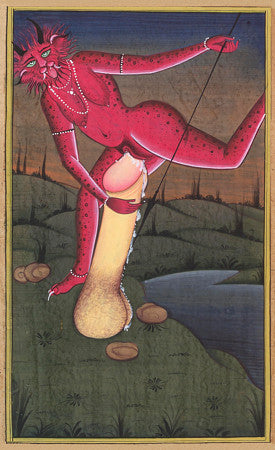 Indian erotic painting of a female demon copulating with a giant penis