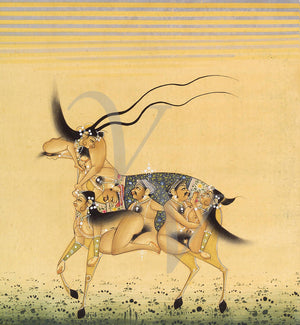 Antelope of Lovers. Vintage Indian erotic painting. Fine art print