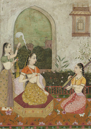 Indian painting of a Princess with two attendants, Rajasthan