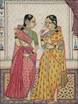 Two ladies. Indian Golconda painting Fine art Print