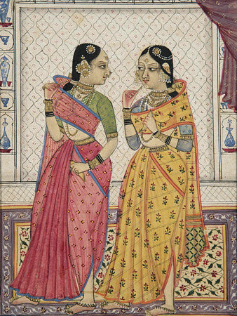 Two ladies. Indian Golconda painting Fine art Print