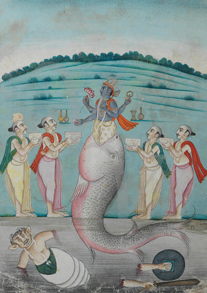 Painting of Vishnu's fish avatar (Matsya Avatara). Hindu Fine Art Print
