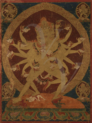 Painted Tibetan Thangka banner a of Skull-Cup Bearing (Kapâladhara) Hevajra. Tantric wall art. Tibet. Fine art print