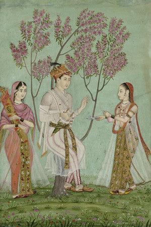Indian, Deccan painting of a prince and two ladies. Fine art print