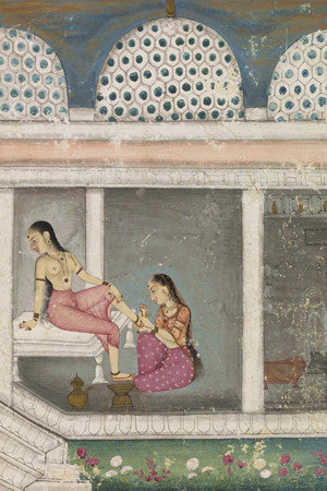 Lady at Her Toilette. Indian, Deccan, painting. Fine art print