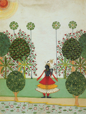 Krishna Fluting in the Forest. Indian painting. Fine art print