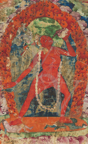 Tibetan painting of a Vajrayogini, tantric female Goddess. Antique Buddhist Fine art print