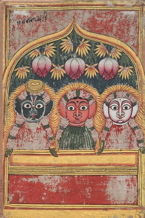 Indian painting of Hindu deities Jagannath, Subhadra and Balarama. Fine art print