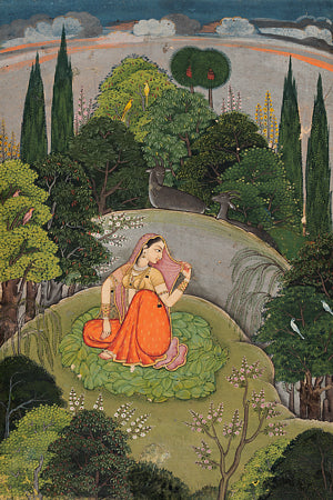 Utka Nayika. Painting of the heroine waiting for her lover. Pahari, India. Fine art print