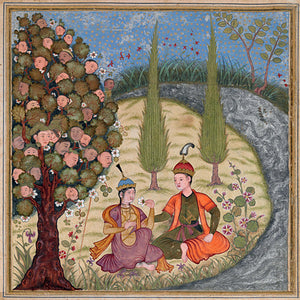 Persian painting. Tahrusiyah and Mihrasb under the Waqwaq Tree . Fine art print