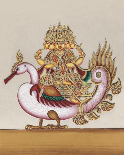 Brahma Deva. Indian painting of the Hindu deity. Fine art print
