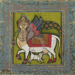 Indian painting of the Hindu goddess Kamadhenu, the sacred wish-fulfilling cow, Fine art print