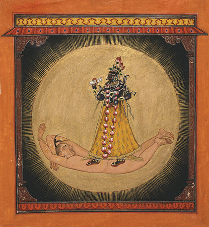 Bhadrakali within the Rising Sun. Hindu Goddess. Indian painting. Fine art print